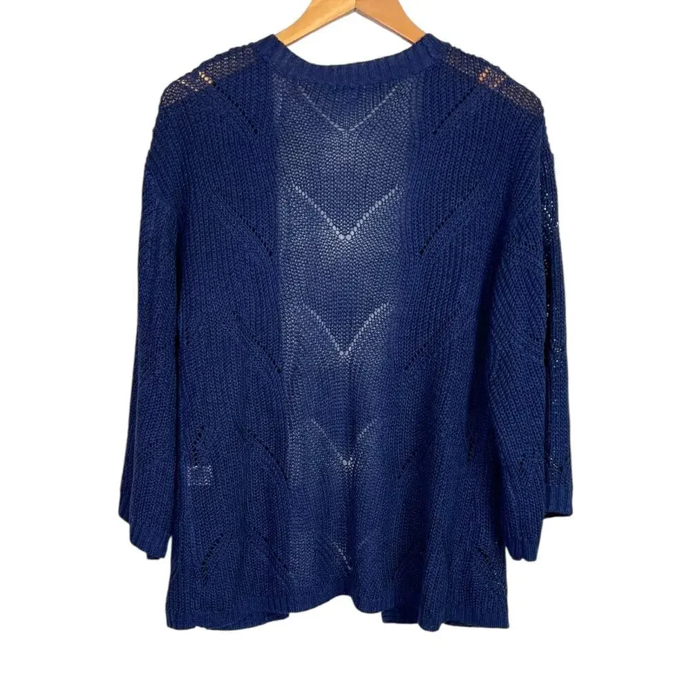 Sundance Linen Blend Open Knit Cardigan Chevron Blue Relaxed Boho in Blue W's Sm